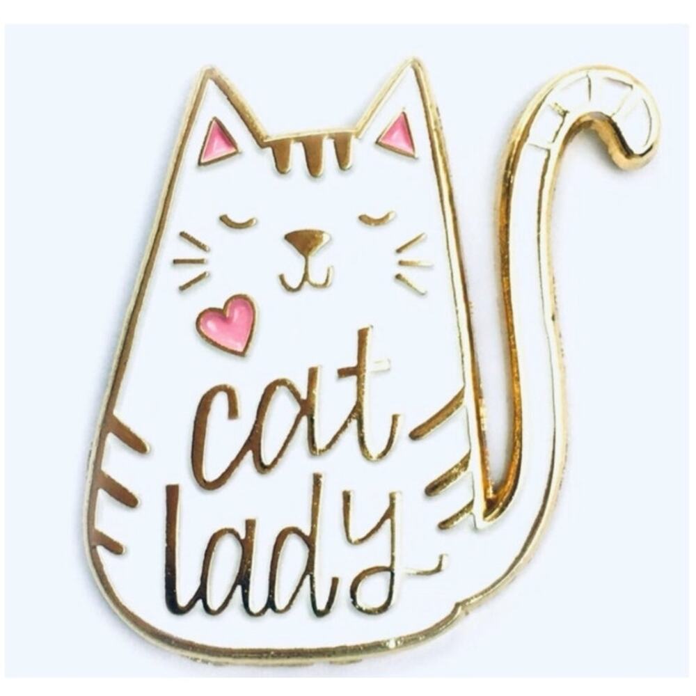 Cat Lady White Enamel Pin NWT